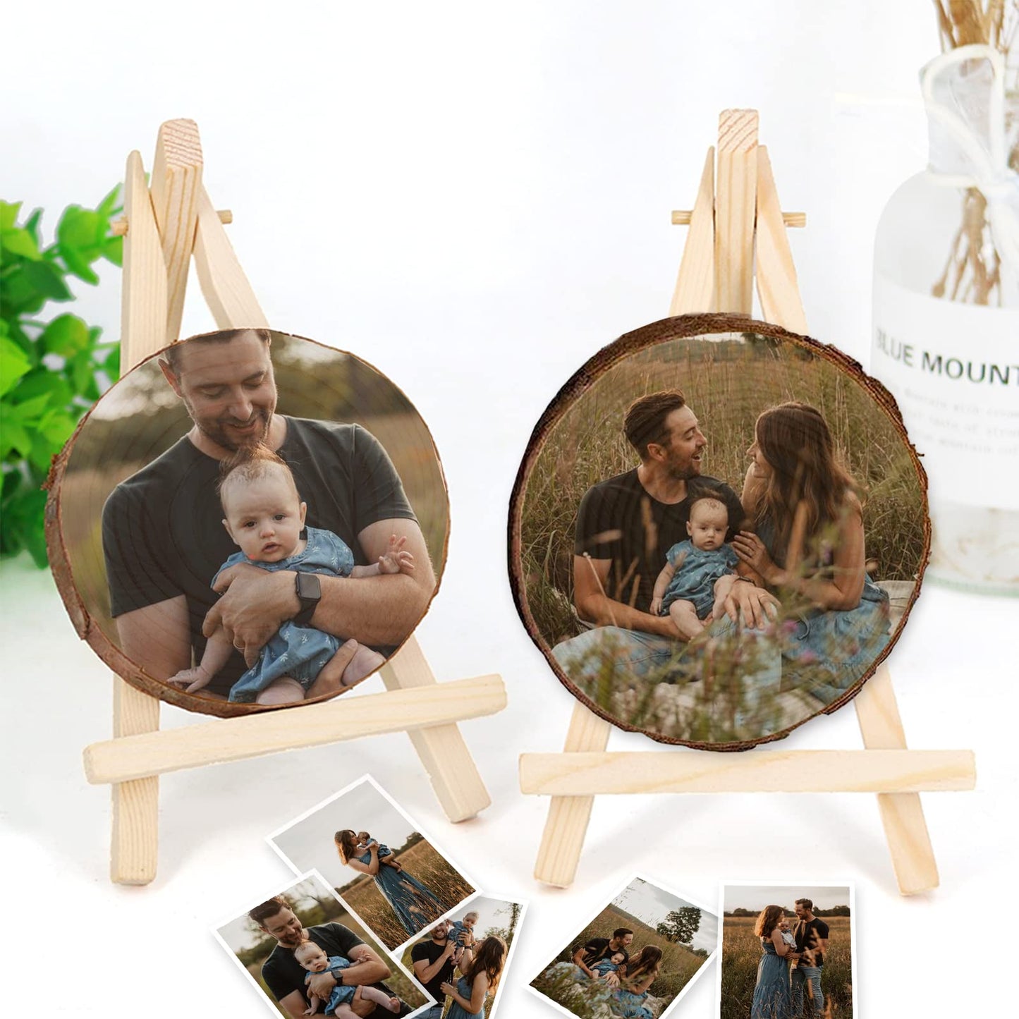 EAQ Custom Photo Printing on Wood Slice Personalized Picture Frame Album, Customized Picture Wood Frames with Bracket Wooden Craft Ornaments Gifts - WoodArtSupply