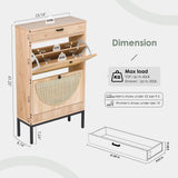 Yechen Shoe Rack Storage Organizer with 2 Natural Semi-Circular Rattan Doors, Entryway Wooden Shoe Cabinet for Sneakers, Leather Shoes, High Heels, Slippers (1 Piece, Oak) Yechen