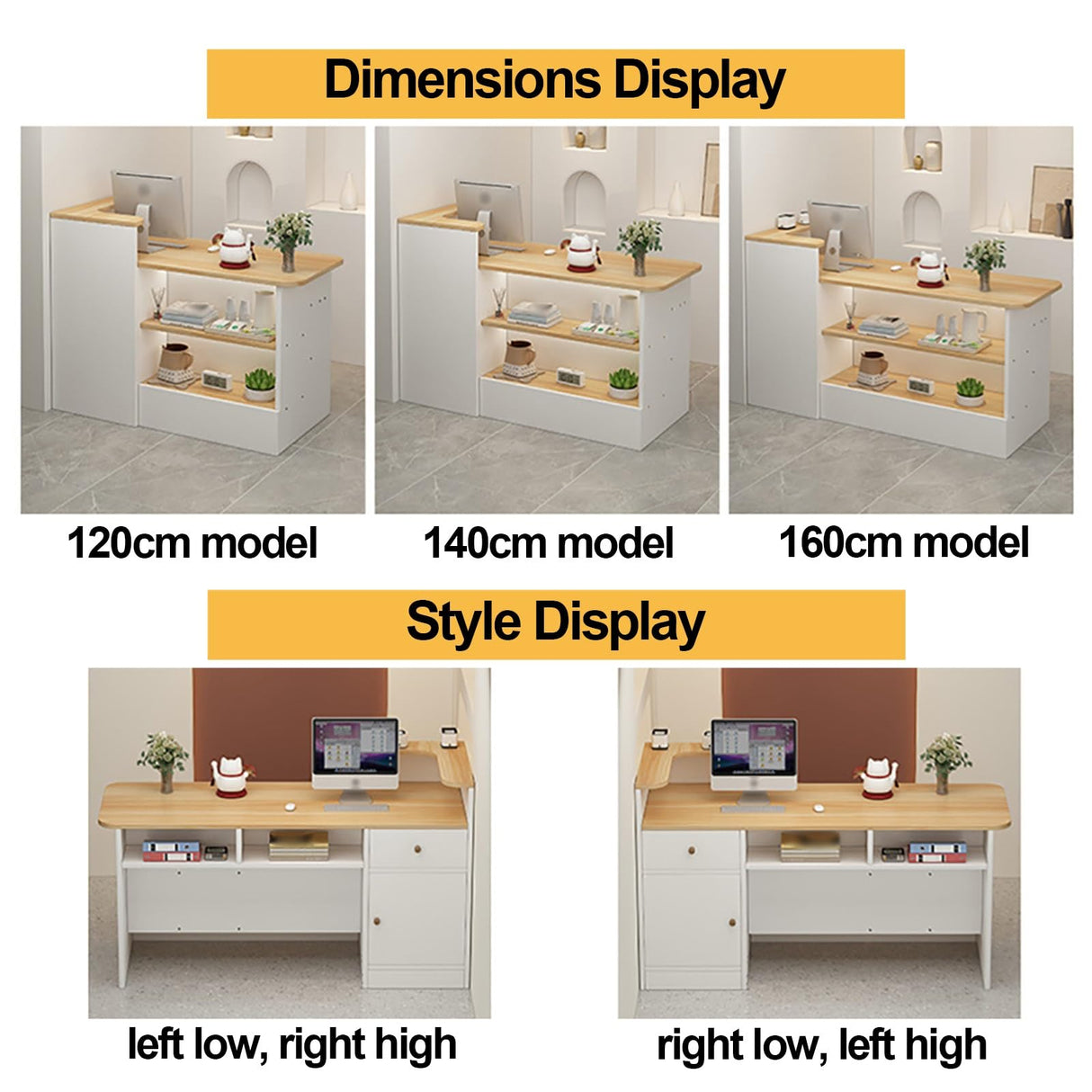 Reception Counter Desk, Modern Retail Counter, Front Desk Reception Room Table, Retail Counter with Display Shelf & Drawers, for Checkout, Lobby, Salon, Retail, Store Shop Clinic Office, Beauty Salon LLINVX