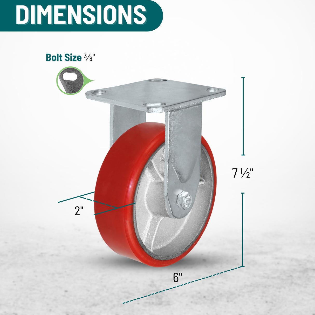 6 Inch Rigid Fixed Caster - 6 X 2 Polyurethane on Iron Wheel - 1200 Lb Weight Capacity - Great for Tool Box Replacements or Heavy Equipment - Easy Push - CasterHQ Brand CasterHQ