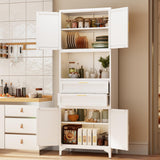 JHYKFG 75" Tall Kitchen Pantry Cabinet,Metal Storage Cabinets with 2 Drawers and Adjustable Shelves,Freestanding Display Cupboard for Dining Room,Living Room,Hallway,Bathroom,White JHYKFG