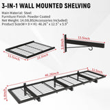 2 Pack Garage Wall Shelves, 46"X 12.5" Garage Shelving Wall Mounted, Heavy Duty Shelf Organizer with 8 Hooks, Black Floating Storage Metal Rack 320 LBS Capacity for Laundry Room, Office, Basement Riciakik