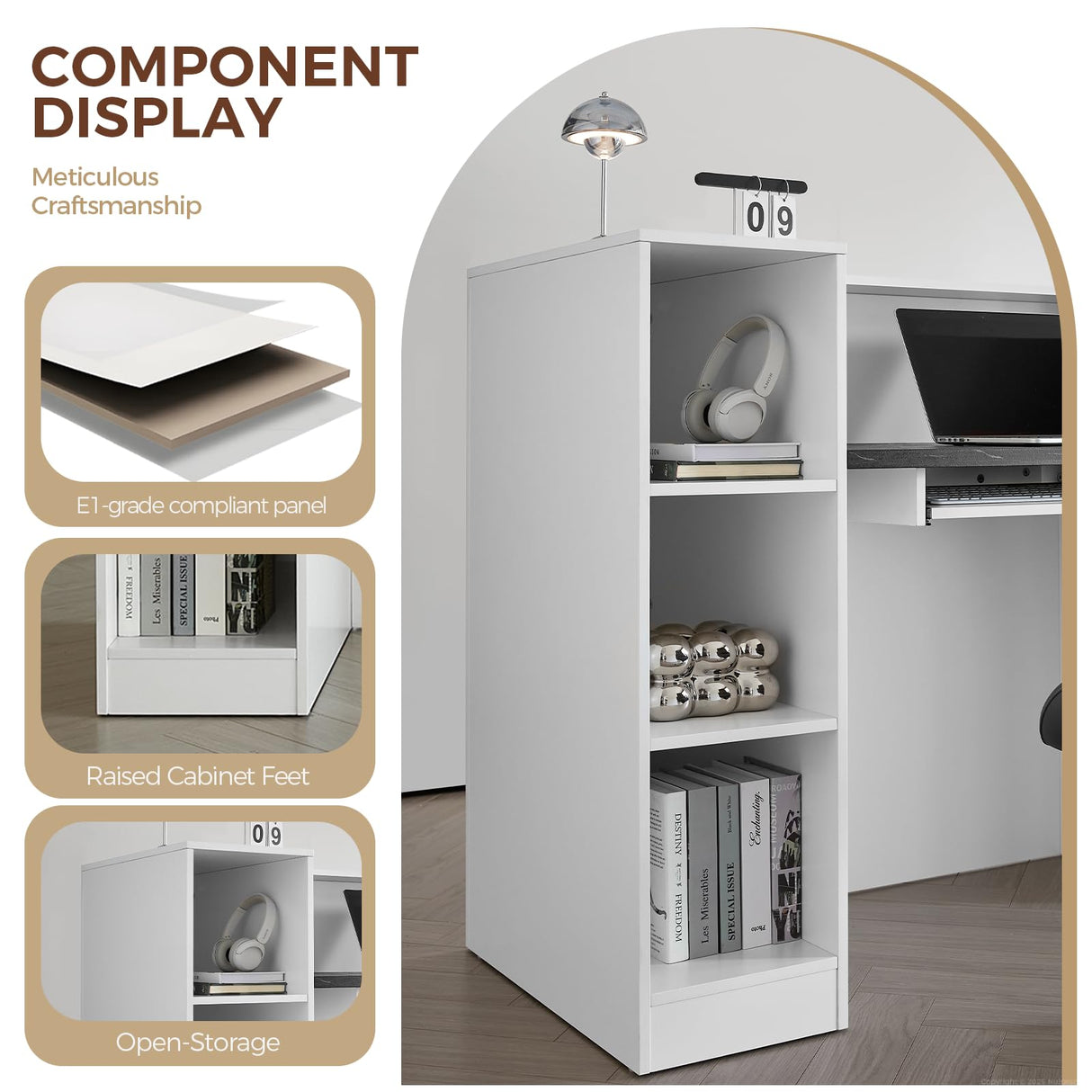 Nuipesn Modern L Shape Reception Desk with Storage – Front Desk Reception Counter with Double-Layer Countertop, Drawer & Open Shelf, for Office, Salon, Retail Store(Maple+White/Right, 71"L*24"W*39"H) Nuipesn