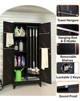 YILFANA Metal Storage Cabinet with Lock, 71" Garage Storage Cabinet with Hanging Rod & S-Hooks, Large Storage Cabinet, Locking Tool Cabinet Utility Closet, Black YILFANA