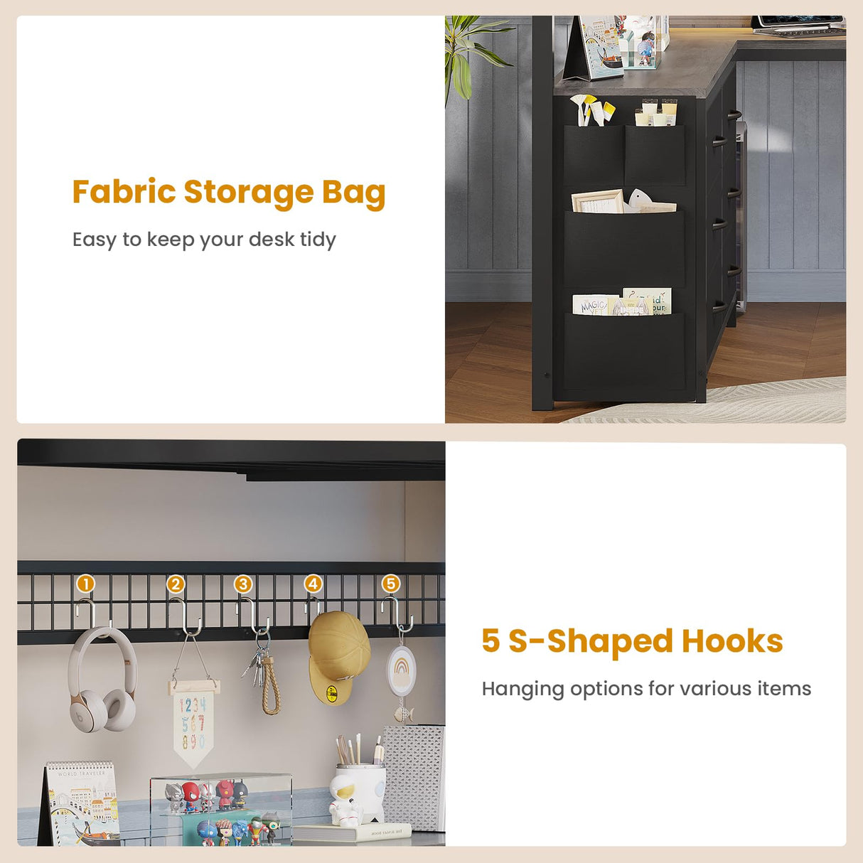 ADORNEVE Loft Bed Full Size with U-Shaped Desk, 6 Storage Drawers, Power Outlet, LED Metal Loft Bed with 2 Storage Shelves, Bed with Safety Guardrail & Ladders, No Box Spring Needed, Grey ADORNEVE