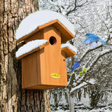 Cedar Comfy Mansion Bluebird House for Outside,2 Layers Metal Roof Water Proof, Outdoor Lifetime Durability Solid Cedar Wood Bird House for Pole, Secure Latch, Updated 1.5" Hole Size CEDAR ALPHA