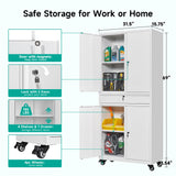 SISESOL White Metal Storage Cabinet with 4 Wheels and 1 Drawer,Rolling Garage Cabinet with Locking Doors and Adjustable Shelves,73" Mobile Tall Large Metal Cabinet for Home,Office,Garage,Shop SISESOL