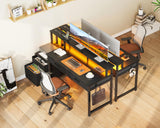 AODK 55-Inch Computer Desk with Power Outlets and LED Lights, Gaming Desk with 4 Fabric Drawers, Reversible Office Desk with Monitor Riser, Writing/Study Table for Home, Black AODK