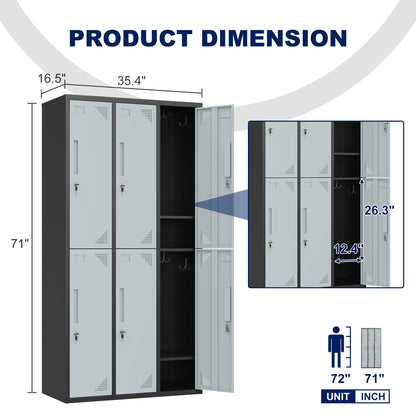 Yizosh Metal Lockers for Employees with Keys, 36" W Employees Locker Storage Cabinet with 6 Doors, 71" Tall Steel Storage Locker for Gym, School, Office (6 Door, Black Gray) - WoodArtSupply