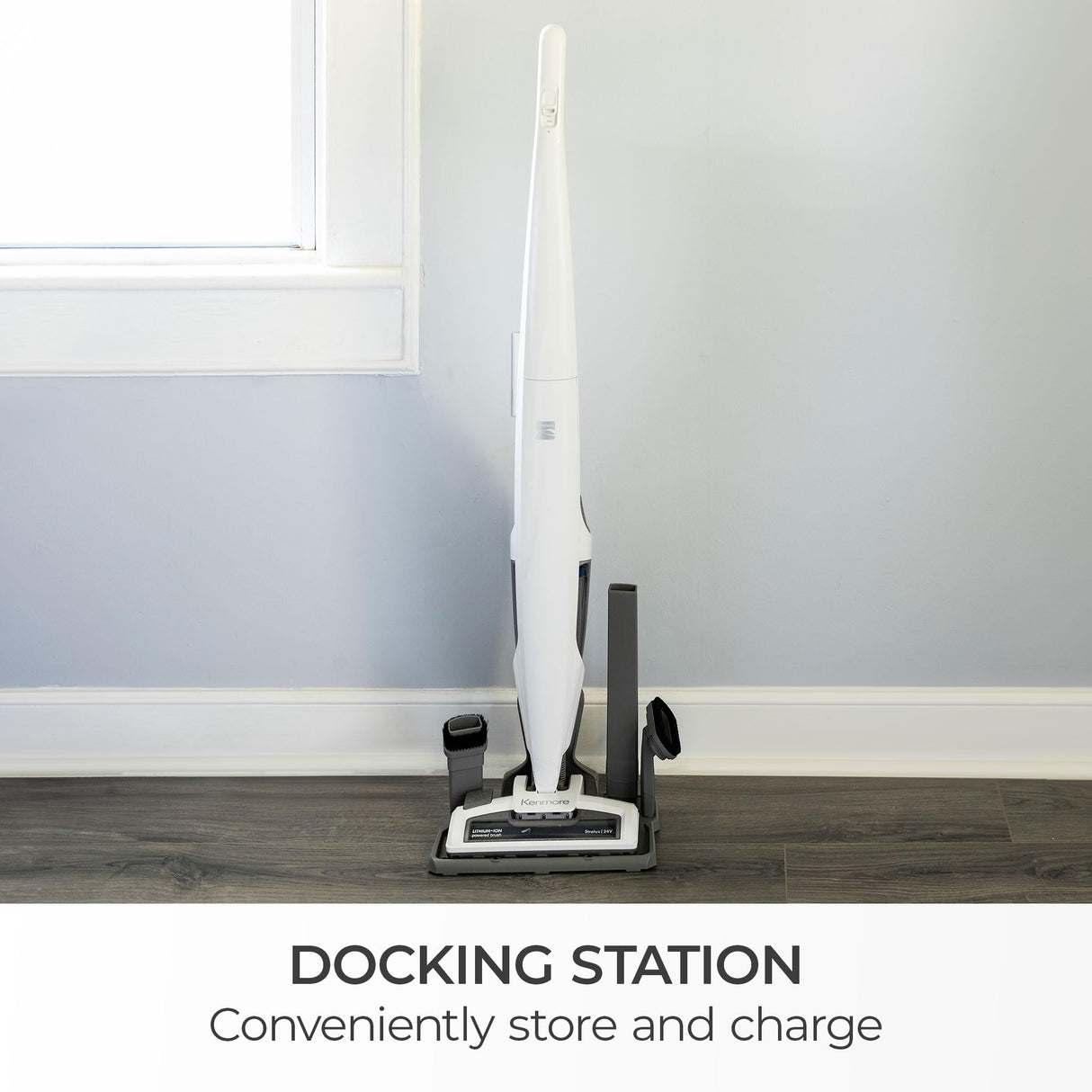 Kenmore DS1030 Cordless Stick Vacuum Lightweight Cleaner 2-Speed Power Suction LED Headlight 2-in-1 Handheld for Hardwood Floor, Carpet & Pet Hair, White Kenmore