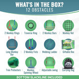 Ninja Warrior Obstacle Course for Kids – 2 x 65ft Slackline with 13 Obstacles, Weatherproof, Adjustable Difficulty, Safe Setup on Trees or Posts, Supports Up to 880lbs, Fun Outdoor Ninja Training Outdoor Again