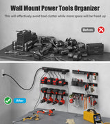 CCCEI 5PCS Individual Pegboard Strip with Power Outlet. Garage All Metal Wall Mount Mini Black Peg Board Set, for Drill and Tools Battery Holder Kit, Cleaning Supplies Cabinet Organizer. Gift for Men CCCEI