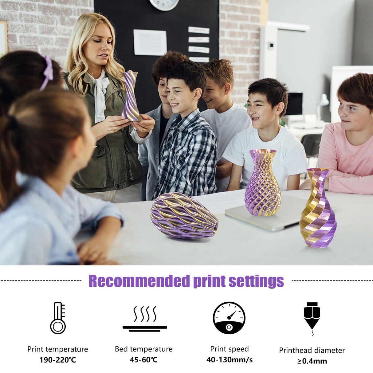 iSANMATE Dual Color Filament Silk PLA, 3D Printer Filament Silk Gold Purple, PLA Filament 1.75mm Rainbow Filament, 1 kg Spool iSANMATE