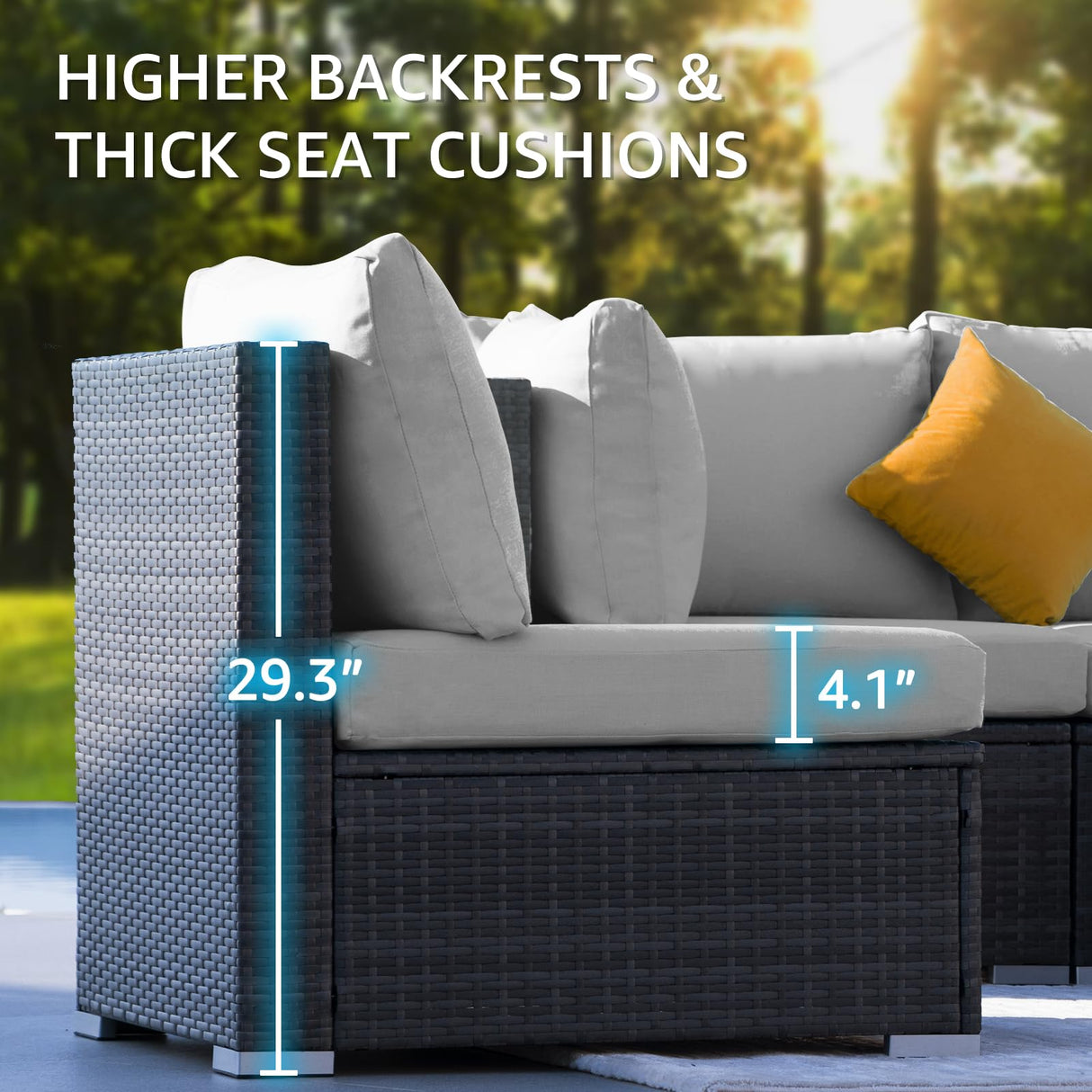 NICESOUL 15 Piece Outdoor Sectional with Fire Pit Table, Modern Luxury Patio Deep Seating w/Firepit, 29.3'' High-Back Wicker Couch Thick, Big High-Weight Capacity Sofa for Terrace, Yard, Light Gray NICESOUL