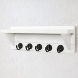 Lwenki Wall Key Holder with Shelf, Rustic Shelf with Hooks Made of Paulownia Wood Holds Keys, Dog Leash, Bags and More - 13.7" W x 4.7" H x 3.5" D Decorative Key Hanger and Entryway Shelf (White) Lwenki