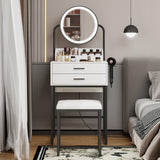 ARTETHYS Small Vanity Desk with Mirror and Lights Compact Makeup Vanity Set with Drawers for Bedroom Mini White Modern Dressing Table with Chair ARTETHYS