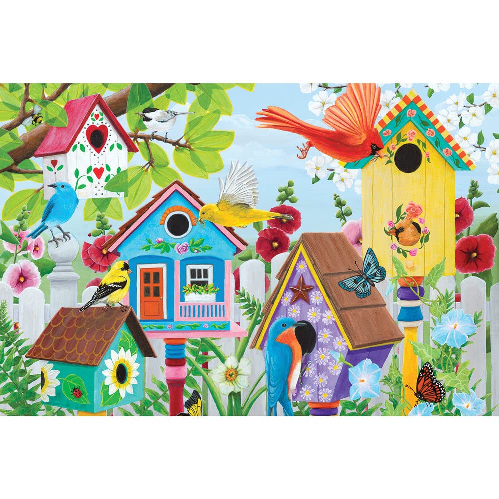 Bits and Pieces - 2000 Piece Jigsaw Puzzle for Adults 26" X 39" - Birdhouse Garden - 2000 pc Colorful Birds, Birdhouses, and Butterflies Jigsaw by Artist Kathy Bambeck - WoodArtSupply