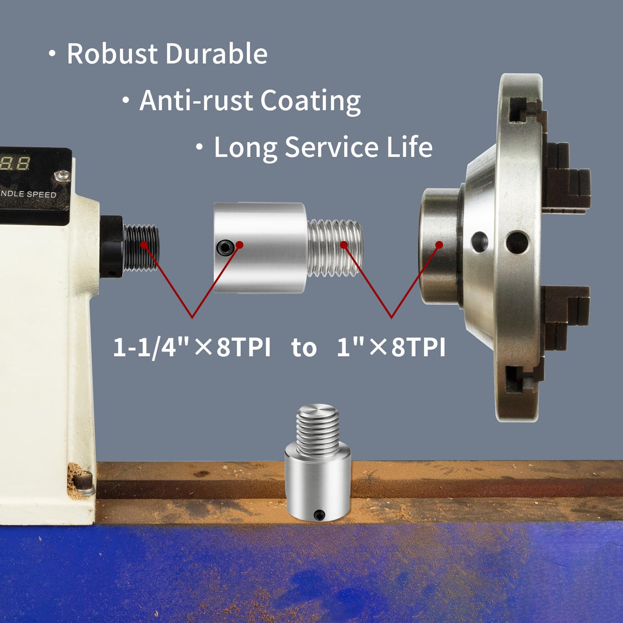 DEEFIINE Woodworking Lathe Headstock Spindle Adapter Convert 1-1/4''×8TPI to 1''×8TPI Thread Chuck Insert Adapter Turning Tool Accessories DEEFIINE