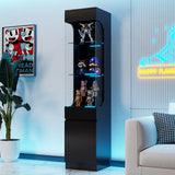 MEISSALIVVE Glass Display Cabinet, 3-Tier Display Case with 7 Color Led Lights, 70.87''H Lighted Curio Cabinet for Collectibles, Trophy, High Gloss, Black MEISSALIVVE