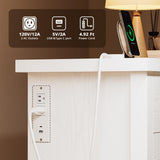 LIKIMIO Dresser with 10 Drawers, Bedroom Wooden Chest of Drawers with LED Lights and Power Outlets, Fabric Side Pocket, TV Stand for Living Room, White LIKIMIO