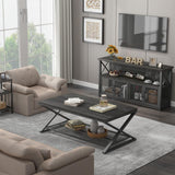 LVB Industrial Dark Gray Oak Wine Bar Cabinet with Storage Rack and Glass Holders LVB