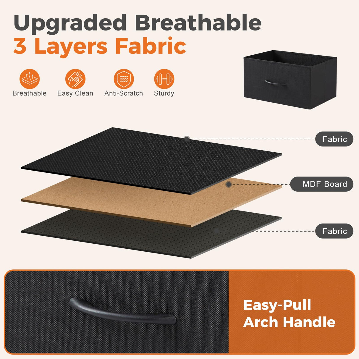 Sweetcrispy Dresser for Bedroom with 9 Storage Drawers, Tall Large Fabric Storage Tower Organizer, Chest of Drawers with Metal Frame Wooden Top for Nursery, Closet, Living Room, Entryway, Black Sweetcrispy