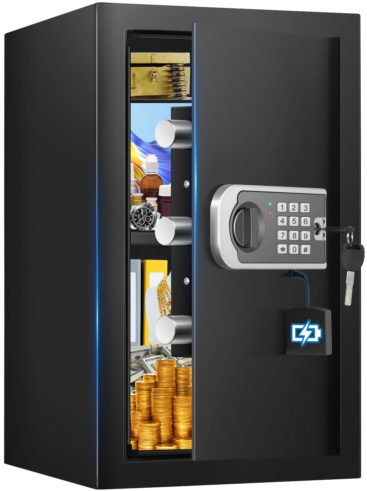 3.0 Cuft Safe Box, Home Safe Fireproof Waterproof, Security Digital Safe Box with Electronic Keypad, Spare Key, Smart Alert, Mute Mode, Anti-Theft Fireproof Safe for Document Money Valuable FOWORE