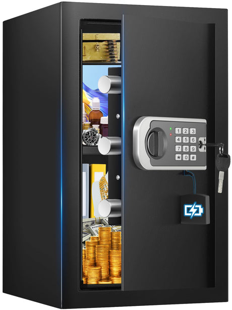 3.0 Cuft Safe Box, Home Safe Fireproof Waterproof, Security Digital Safe Box with Electronic Keypad, Spare Key, Smart Alert, Mute Mode, Anti-Theft Fireproof Safe for Document Money Valuable FOWORE