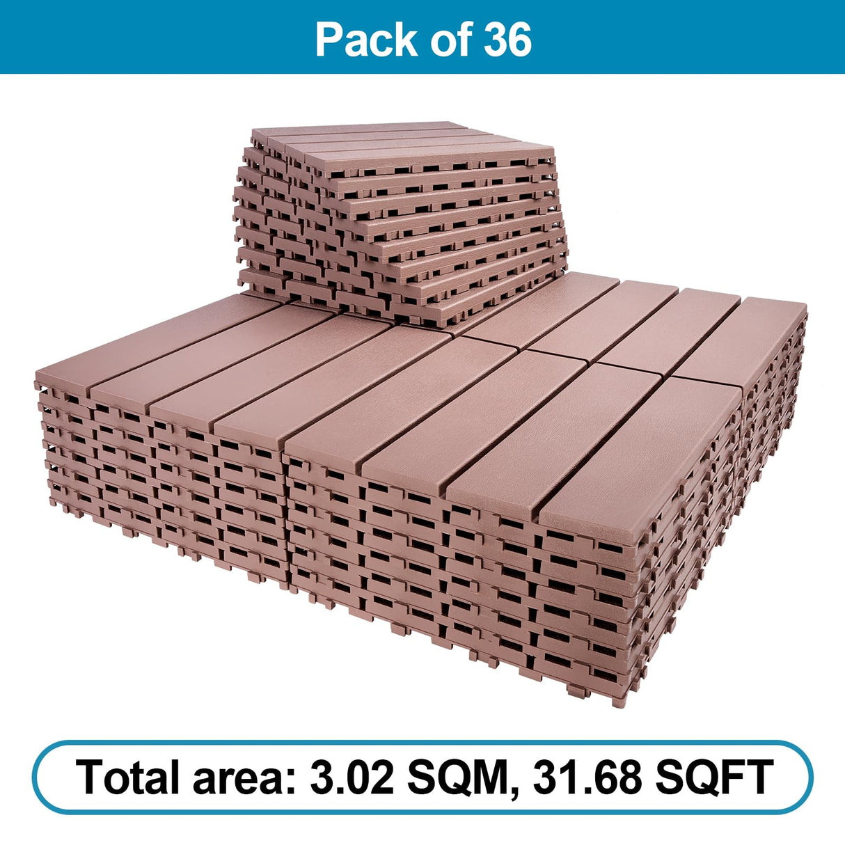 Spurtar Deck Tiles Interlocking Outdoor All Weather, 36 Pack (11.3"x11.3") 31.68 sqft, Plastic Interlocking Deck Tiles All Weather Use, Patio Floor Decking Tiles for Balcony Backyard, Brown Spurtar