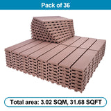 Spurtar Deck Tiles Interlocking Outdoor All Weather, 36 Pack (11.3"x11.3") 31.68 sqft, Plastic Interlocking Deck Tiles All Weather Use, Patio Floor Decking Tiles for Balcony Backyard, Brown Spurtar
