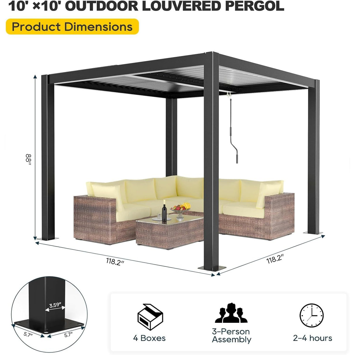 Outdoor Louvered Pergola 10' x 10', Aluminum Louvered Pergola with Adjustable Roof, Adjustable Pergolas for Outdoor Deck, Patio, Lawn & Garden GS CHIER