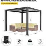 Outdoor Louvered Pergola 10' x 10', Aluminum Louvered Pergola with Adjustable Roof, Adjustable Pergolas for Outdoor Deck, Patio, Lawn & Garden GS CHIER