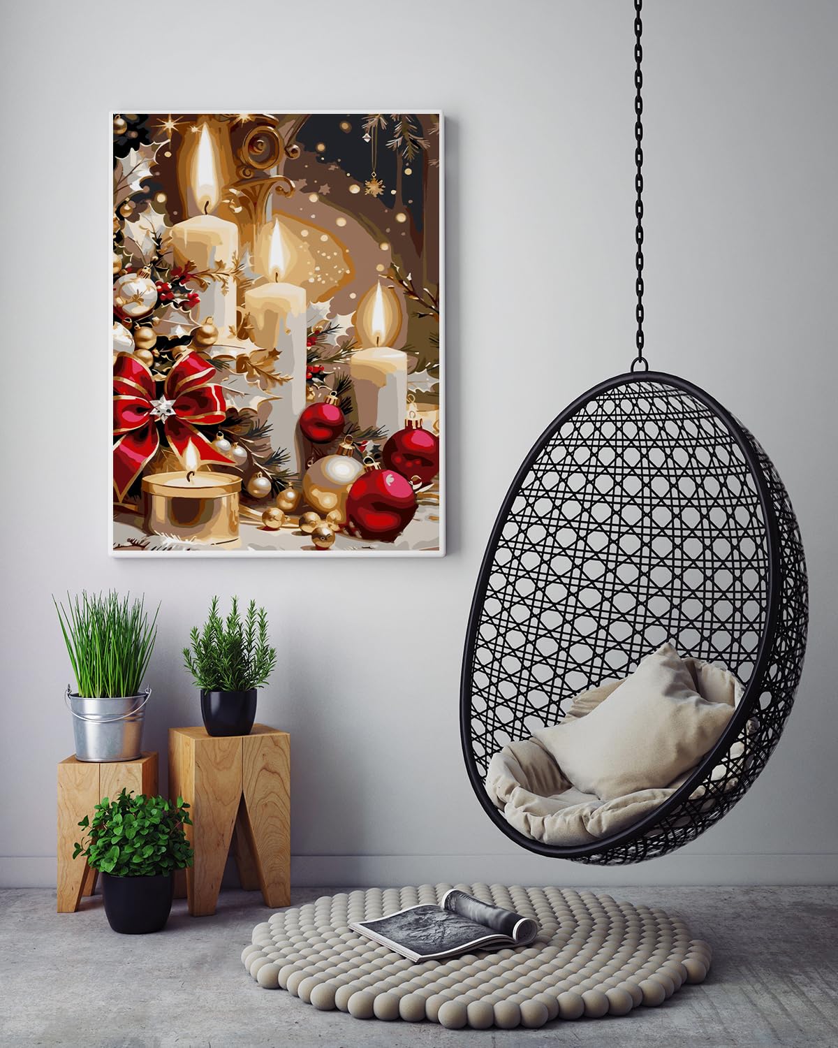 AREOPNMG Christmas Candles Paint by Numbers Kit for Adults Beginner DIY Winter Painting by Numbers Kits,with 3 Brushes and Acrylic Paint(Without Frame), Home Wall Decor 12 x 16 in AREOPNMG