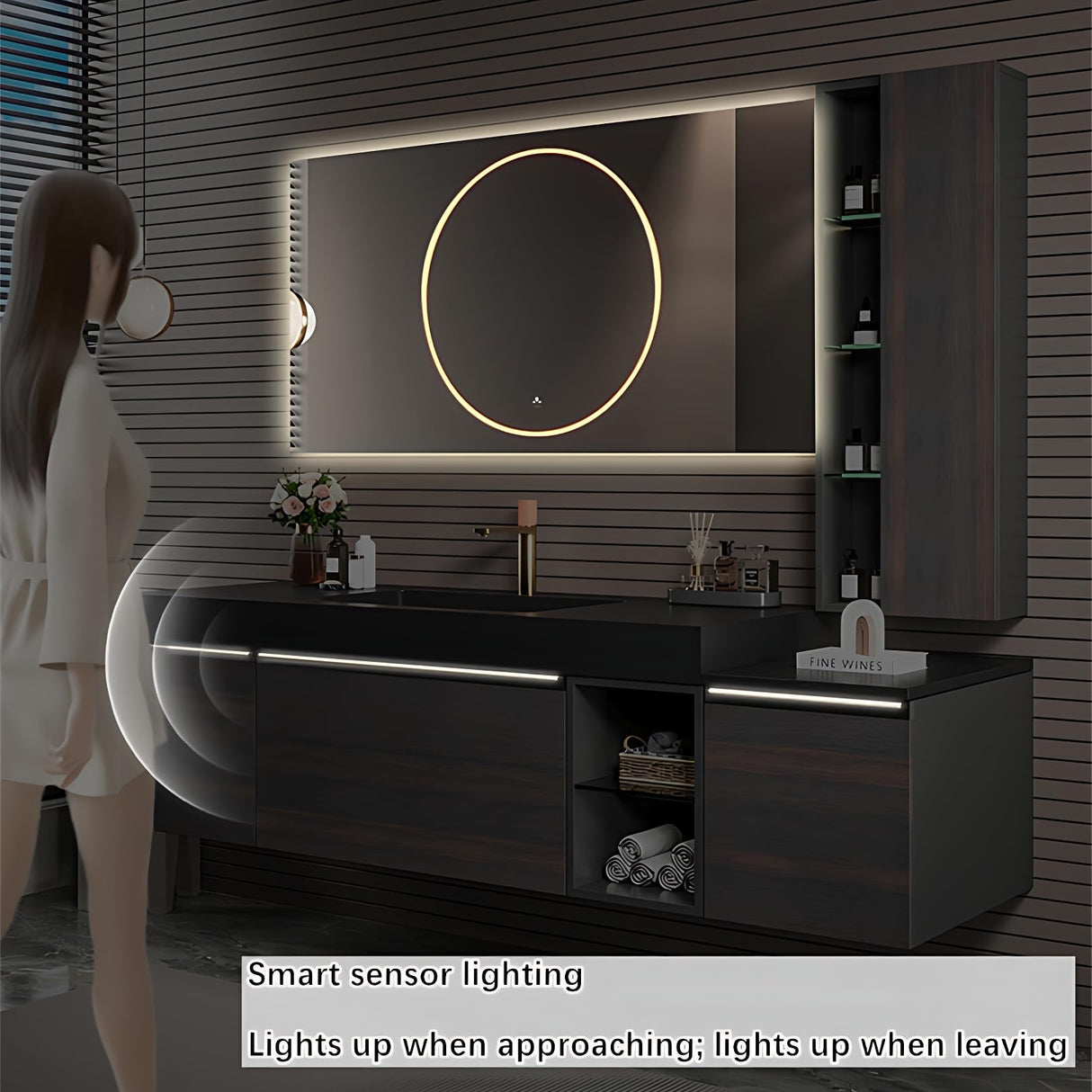 ZGNBSD Bathroom Vanity with Sink- Solid Wood Bathroom Vanity Include Smart LED Defog Mirror ＆ Multi-Cabinet Storage Space, Wall Mounted Bathroom Vanity Cabinet (60'') ZGNBSD