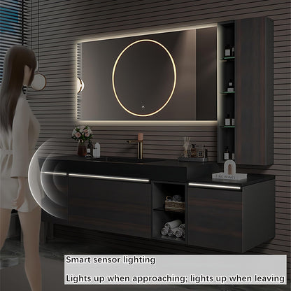 ZGNBSD Bathroom Vanity with Sink- Solid Wood Bathroom Vanity Include Smart LED Defog Mirror ＆ Multi-Cabinet Storage Space, Wall Mounted Bathroom Vanity Cabinet (60'')