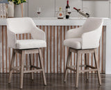 Kmax 28" Fabric Counter Height Bar Stools Swivel Farmhouse Bar Stools with Wood Legs Open Back Footrest for Kitchen Island, Set of 2- Cream Kmax