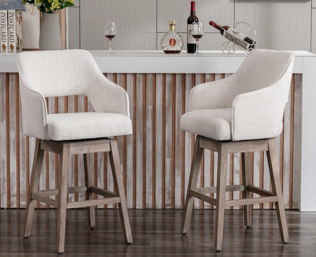 Kmax 28" Fabric Counter Height Bar Stools Swivel Farmhouse Bar Stools with Wood Legs Open Back Footrest for Kitchen Island, Set of 2- Cream Kmax