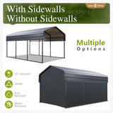 Carport Car Port Metal Canopy 10x15 ft Heavy Duty for Snow, Portable Garage Kit Shed Tent Shelter Metal Frame All Weather Outdoor for Boat with Removable Sidewalls, Dark Grey, Sophia & William Sophia & William