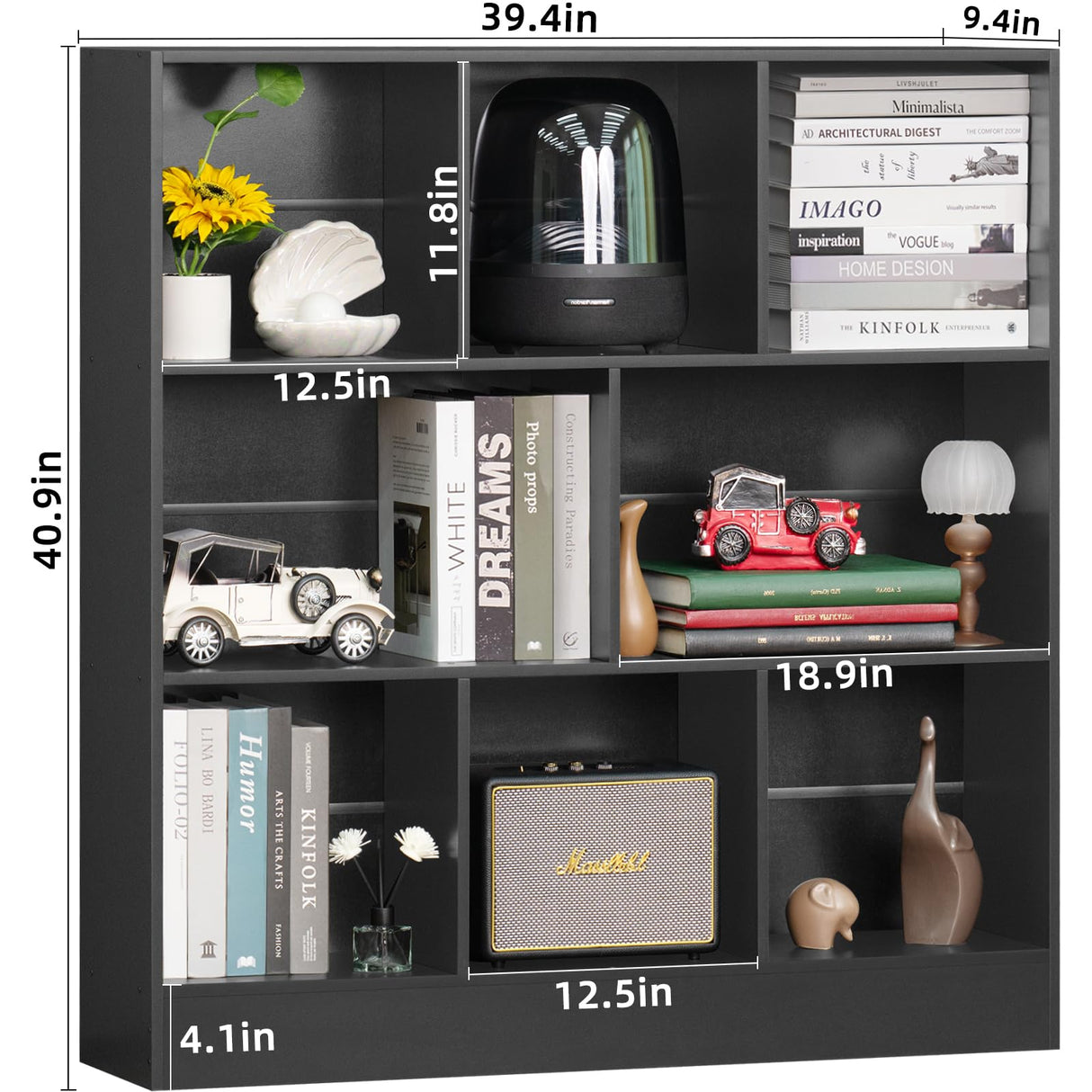 YAHARBO Modern Black 3-Tier Wide Bookshelf with 8 Cubes for Versatile Storage and Display YAHARBO