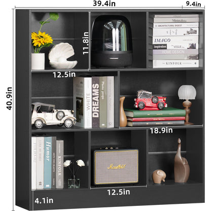 YAHARBO Modern Black 3-Tier Wide Bookshelf with 8 Cubes for Versatile Storage and Display