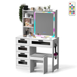 SumKea RGB LED Vanity Desk, Makeup Vanity Table with Mirror and Lights, Vanities Dressing Table with Drawers, Cushioned Stool, White SumKea