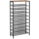 HOOBRO 10-Tier Shoe Rack, Large Capacity Shoe Shelf, Shoe Storage Organizer for 30-40 Pairs of Shoes, Front Door Entrance, Entryway, Hallway, Closet, Space Saver, Rustic Brown and Black BF110XJ01 HOOBRO