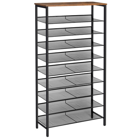 HOOBRO 10-Tier Shoe Rack, Large Capacity Shoe Shelf, Shoe Storage Organizer for 30-40 Pairs of Shoes, Front Door Entrance, Entryway, Hallway, Closet, Space Saver, Rustic Brown and Black BF110XJ01 HOOBRO