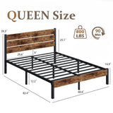 Lifezone Queen Bed Frame with Headboard and Footboard, Metal Queen Bed Frame with Under-Bed Storage, All-Metal Support System, No Box Spring Needed, Easily Assemble, Rustic Brown Lifezone