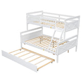 Merax Twin Over Full Bunk Bed, Kids Bedroom White Wooden Bunk Bed Frame, Convertible to 2 Separated Beds with Trundle, Ladder & Safety Guardrail for Teens, Wood Slat Support, Easy Assembly, White Merax