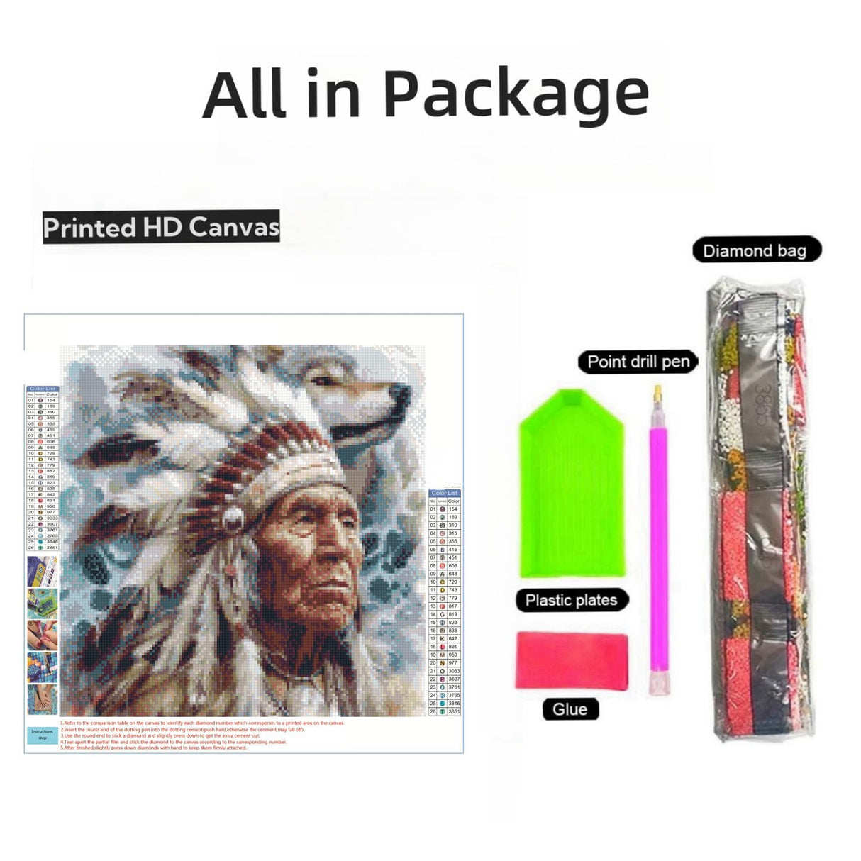 American Native Indian Old Cheif Man 5D Diamond Art Painting by Number Kits for Adults DIY Paint with Full Drill Round Diamond Gems Painting Art Craft for Home Wall Decor 13.8x13.8in(1) WoodArtSupply