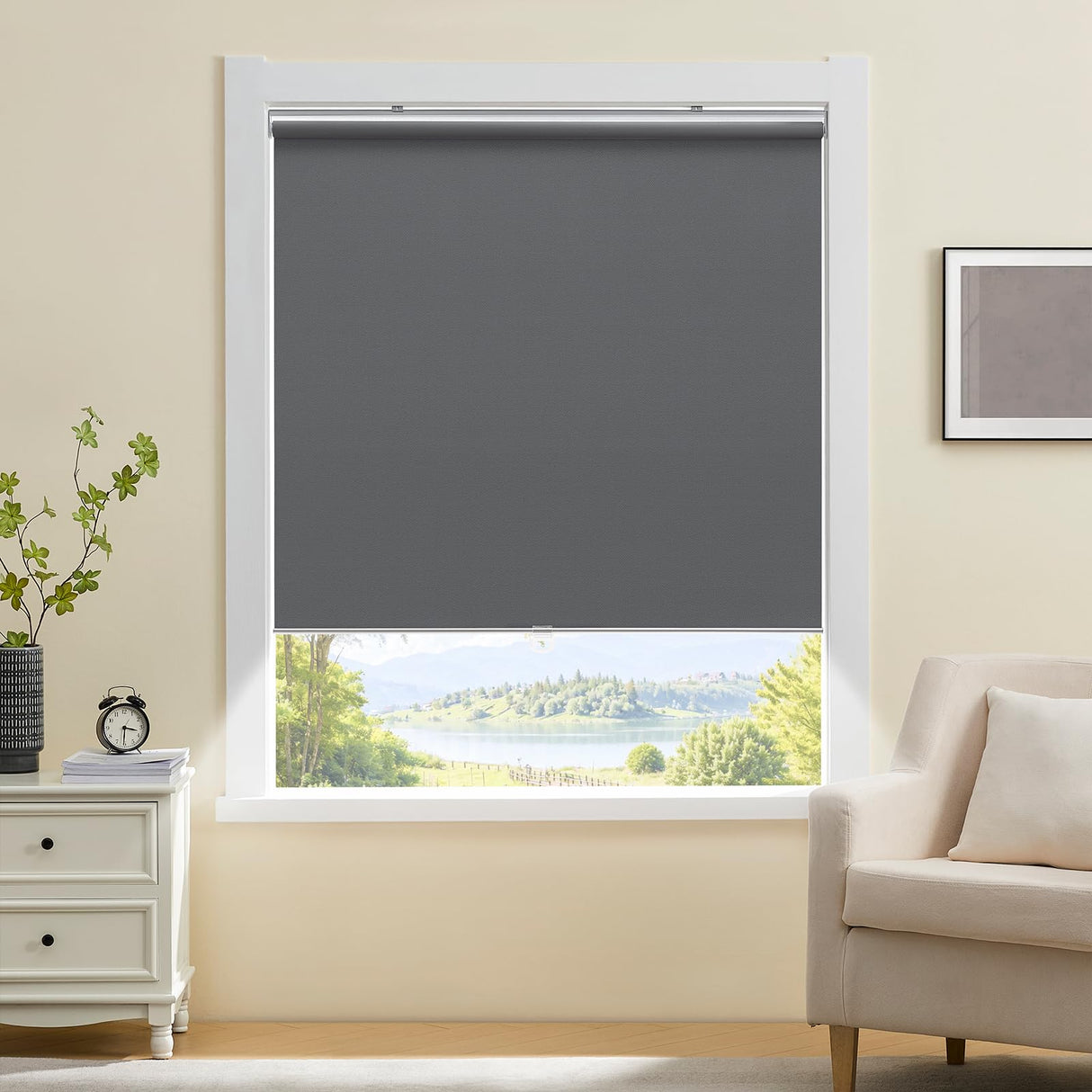 TOVALOR Cordless 100% Blackout Roller Shades for Windows,UV Protection Pull Down Shades,Room Darkening Door Blinds Thermal Insulated Fabric for Home Office and Bedroom(14" W x 72" H,Grey) TOVALOR