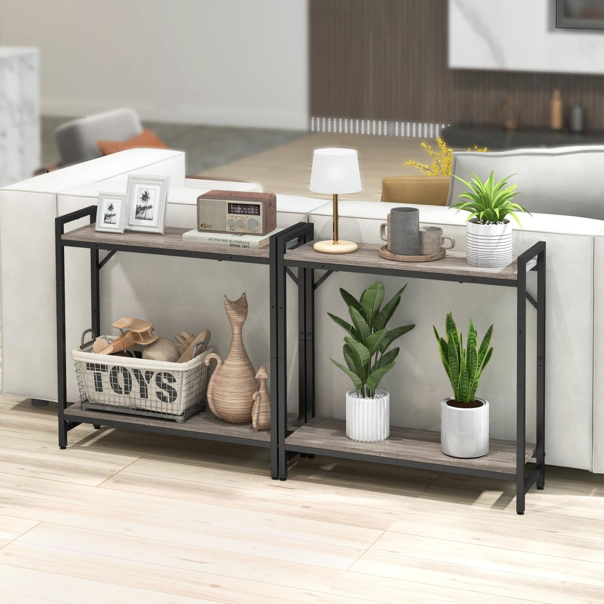 Livofloral Narrow Console Table, Small Entryway Table, Sofa Table with 2 Support Bar, Industrial Couch Table, Thin Side Table, Display Table for Living Room, Hallway, Bedroom, Foyer, Grey Livofloral