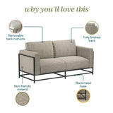 Novogratz Kelly Industrial Modern 72" Sofa with Metal Base, Beige Novogratz