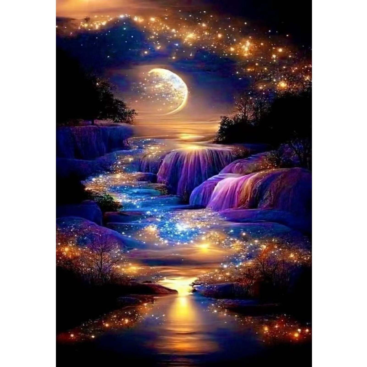 Waterfall Landscape Diamond Art Kits For Adults,DIY Moonlight Diamond Painting Kits For Adults Beginners,5D Full Drill Diamond Dots With Diamond Gem Art And Crafts For Home Wall Decor 12x16inch ZQEATRY